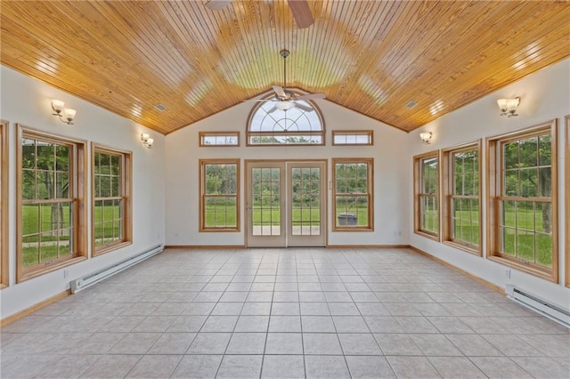 25549 Chieftain Rd, Lawrence, KS 66044 - unfurnished sunroom with baseboard heating, lofted ceiling, and french doors