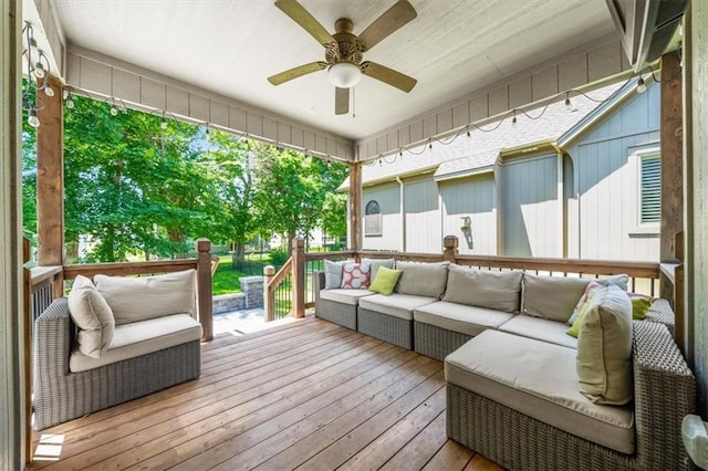 9154 Shady Bend Rd, Lenexa, KS 66227 - sunroom / solarium with an outdoor hangout area, a ceiling fan, and healthy amount of natural light