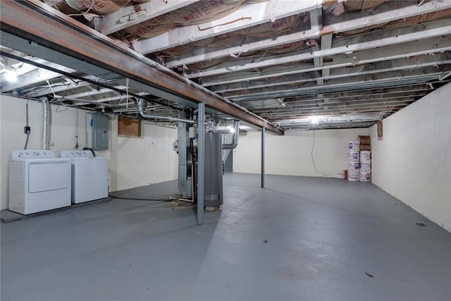 3512 Harvard Ave, Independence, MO 64052 - unfinished basement featuring washer and dryer, electric panel, and heating unit