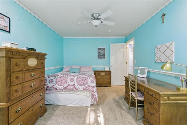 11409 Riley St, Overland Park, KS 66210 - bedroom featuring light colored carpet, crown molding, an office area, and a ceiling fan