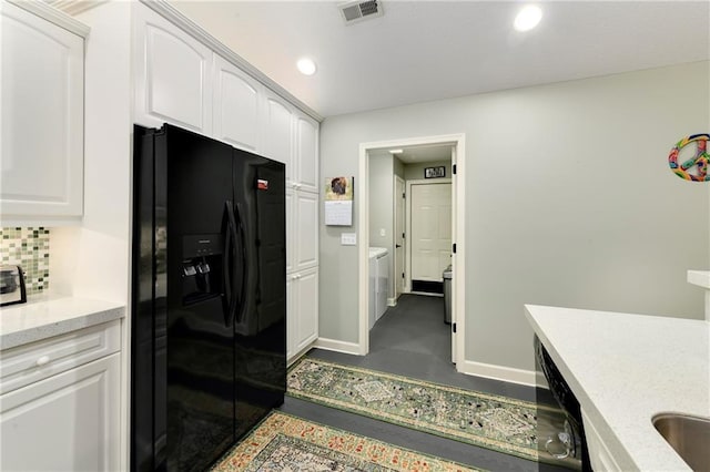 7226 Meadow View St, Shawnee, KS 66227 - kitchen featuring black appliances, white cabinetry, recessed lighting, backsplash, and baseboards