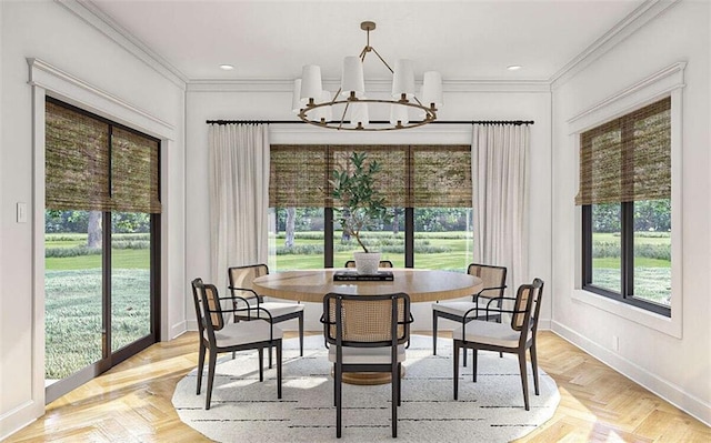 25428 W 91st Ter, Lenexa, KS 66227 - dining room with a chandelier, crown molding, and baseboards