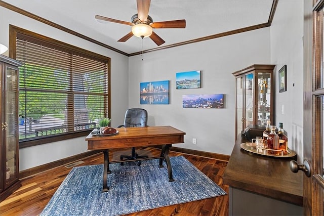 17746 W 165th Pl, Olathe, KS 66062 - home office featuring ornamental molding, wood finished floors, and ceiling fan