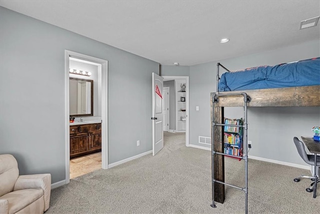 17746 W 165th Pl, Olathe, KS 66062 - carpeted bedroom featuring recessed lighting, a desk, and connected bathroom