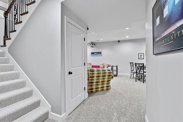 17746 W 165th Pl, Olathe, KS 66062 - hall with recessed lighting, carpet floors, and stairs