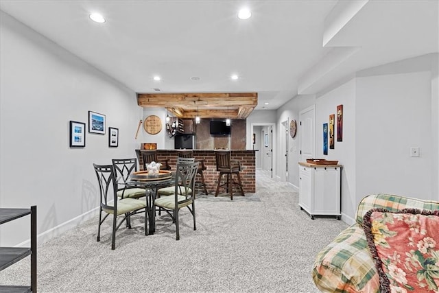 17746 W 165th Pl, Olathe, KS 66062 - dining space featuring bar, recessed lighting, and light carpet