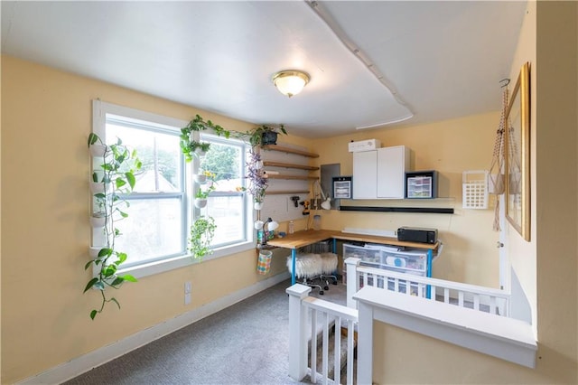 4930 Holly St, Kansas City, MO 64112 - kitchen with carpet floors and built in desk