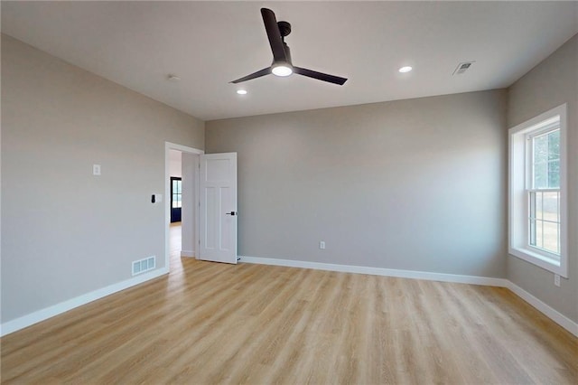 350 NW 1201st Rd, Holden, MO 64040 - unfurnished room featuring ceiling fan, light wood-style floors, recessed lighting, and a smoke detector