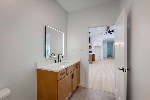 350 NW 1201st Rd, Holden, MO 64040 - bathroom with vanity, tile patterned floors, a ceiling fan, and recessed lighting