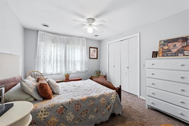 115 Adkins Rd, Glenaire, MO 64068 - bedroom featuring carpet floors, a closet, and a ceiling fan