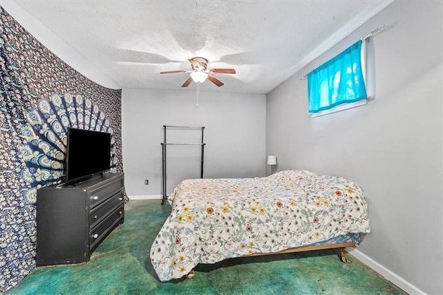 115 Adkins Rd, Glenaire, MO 64068 - carpeted bedroom featuring a textured ceiling and a ceiling fan