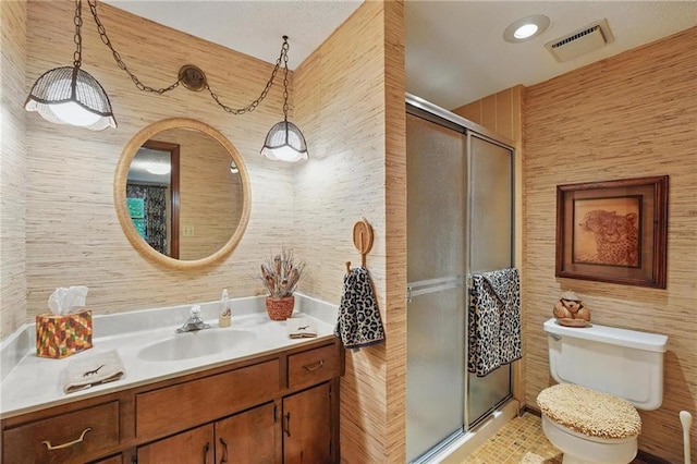 8206 Parkhill Cir, Lenexa, KS 66215 - full bathroom with vanity, a stall shower, and tile walls