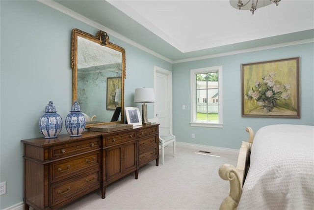 8311 Wenonga Rd, Leawood, KS 66206 - bedroom featuring light carpet and ornamental molding