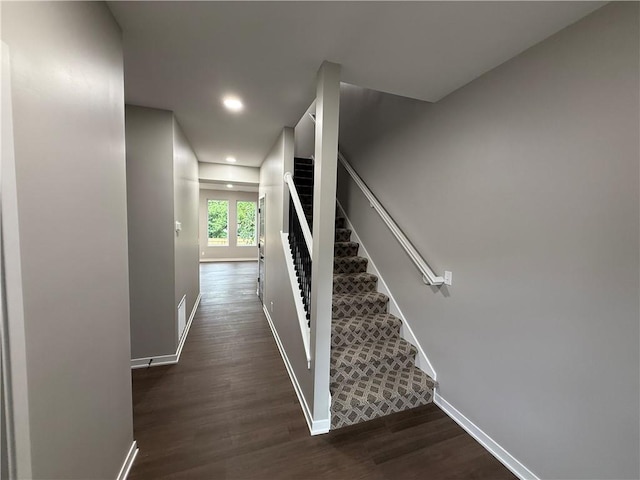 1141 Walnut Ave, Osawatomie, KS 66064 - stairs with baseboards, wood finished floors, and recessed lighting