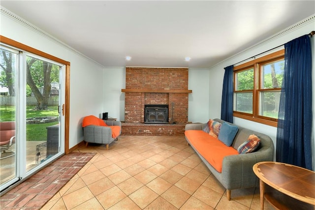 4820 Stearns Ln, Shawnee, KS 66203 - living room featuring a fireplace, ornamental molding, and light tile patterned floors