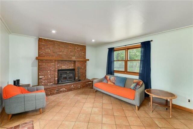 4820 Stearns Ln, Shawnee, KS 66203 - living room featuring ornamental molding, light tile patterned floors, and recessed lighting