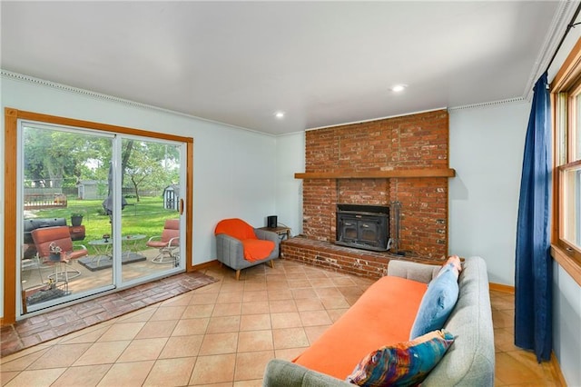 4820 Stearns Ln, Shawnee, KS 66203 - living room featuring tile patterned floors, crown molding, and recessed lighting