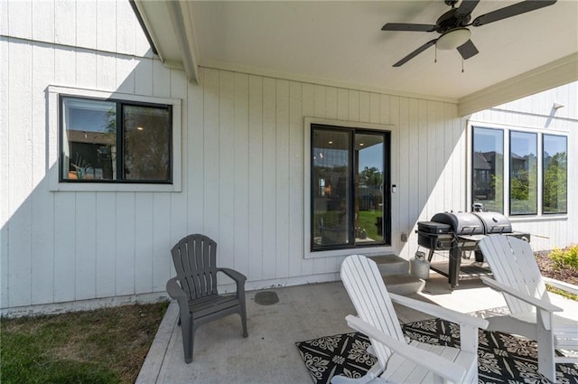 1505 SW Georgetown Dr, Lees Summit, MO 64082 - view of patio / terrace with ceiling fan and a grill
