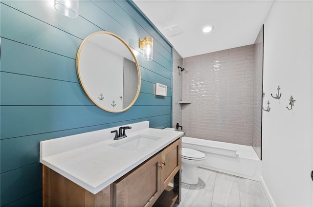 1505 SW Georgetown Dr, Lees Summit, MO 64082 - bathroom with toilet, vanity, marble finish flooring, shower / washtub combination, and baseboards