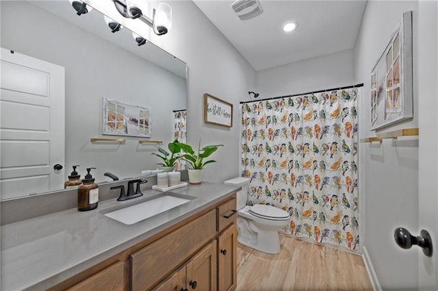 1505 SW Georgetown Dr, Lees Summit, MO 64082 - bathroom featuring vanity, wood finished floors, toilet, and a shower with shower curtain