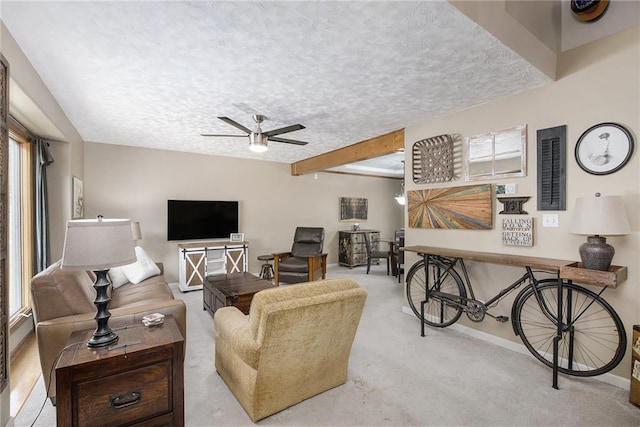 5341 Locust Ln, Kansas City, KS 66106 - living area featuring ceiling fan, plenty of natural light, carpet, and a textured ceiling
