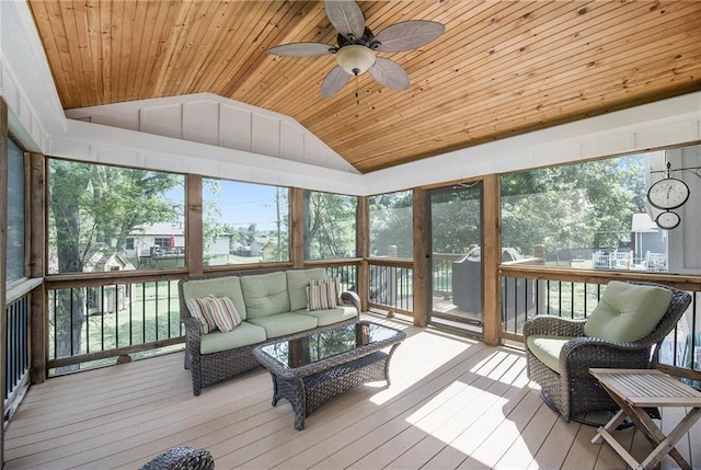 5341 Locust Ln, Kansas City, KS 66106 - sunroom / solarium with vaulted ceiling, a ceiling fan, and an outdoor living space
