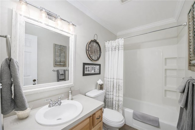 5341 Locust Ln, Kansas City, KS 66106 - full bathroom with crown molding, vanity, and shower / tub combo with curtain