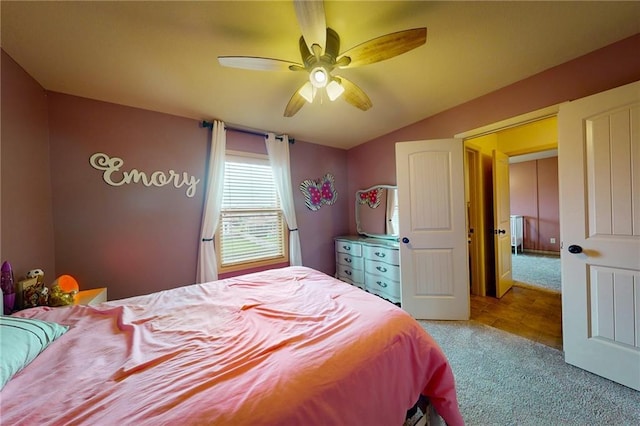 3201 SE 3rd St, Lees Summit, MO 64063 - bedroom with carpet flooring, lofted ceiling, and a ceiling fan