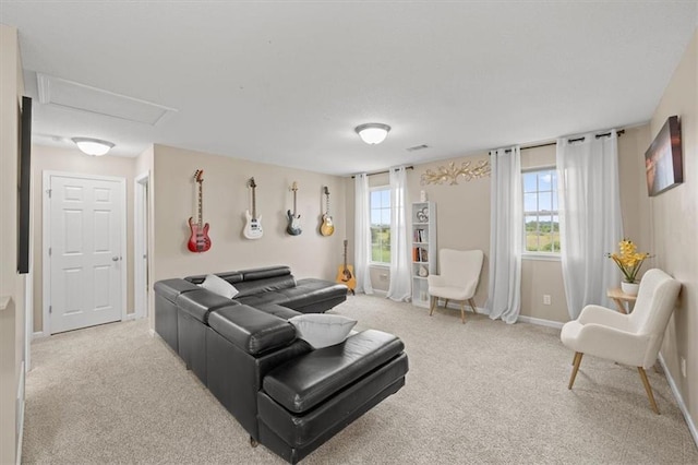 1420 SW Cornwall Rd, Lees Summit, MO 64083 - living area featuring carpet flooring and attic access
