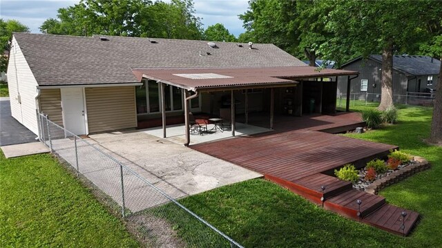 241 E S St, Peculiar, MO 64078 - rear view of house featuring a patio area, a fenced backyard, and roof with shingles