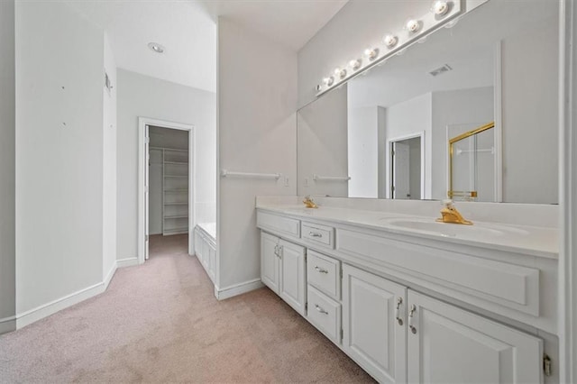 7633 W 148th Ter, Overland Park, KS 66223 - full bath with double vanity, a shower with door, carpet floors, a spacious closet, and a tub