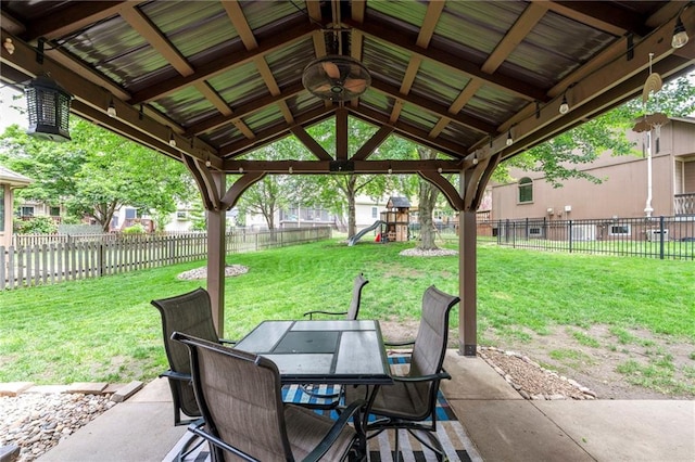 3917 SW Windjammer Ct, Lees Summit, MO 64082 - view of patio featuring outdoor dining space, a playground, and a gazebo