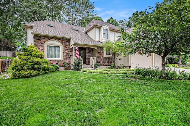 2409 NE 73rd Ter, Gladstone, MO 64118 - english style home with a front yard, brick siding, and roof with shingles