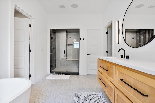 1245 NE Goshen Dr, Lees Summit, MO 64064 - bathroom featuring a stall shower, vanity, and a soaking tub