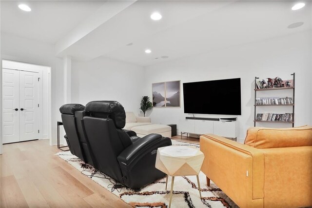 1245 NE Goshen Dr, Lees Summit, MO 64064 - living room featuring light wood-type flooring and recessed lighting