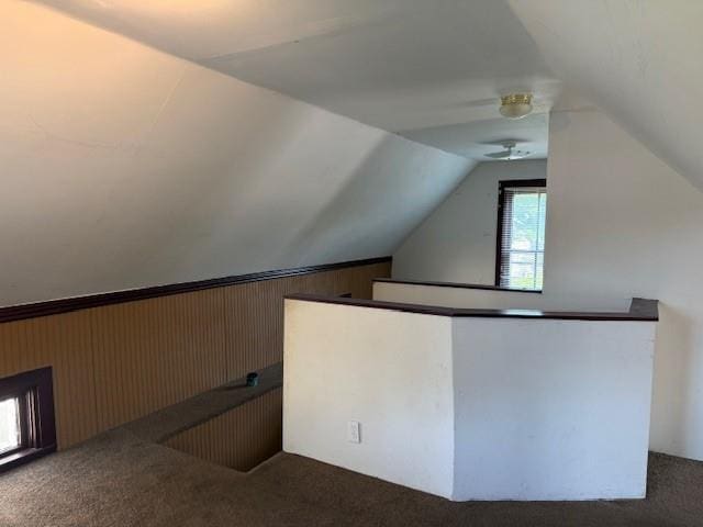 313 Shawnee St, Hiawatha, KS 66434 - additional living space with carpet flooring, lofted ceiling, and ceiling fan