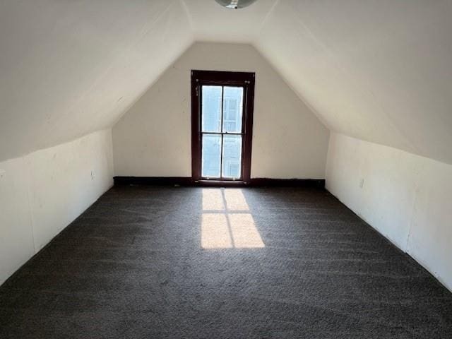 313 Shawnee St, Hiawatha, KS 66434 - additional living space with dark carpet and vaulted ceiling
