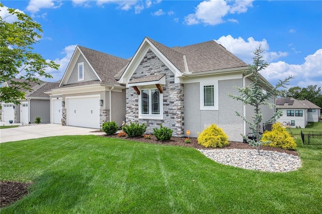 130 NW Ambersham Dr, Lees Summit, MO 64081 - craftsman-style house featuring stone siding, concrete driveway, stucco siding, and a garage