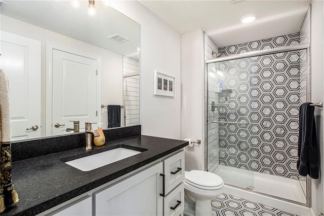 130 NW Ambersham Dr, Lees Summit, MO 64081 - bathroom with vanity, a shower stall, tile patterned flooring, and recessed lighting