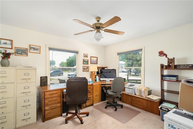 9643 Y Rd, Meriden, KS 66512 - office area featuring light carpet and a ceiling fan