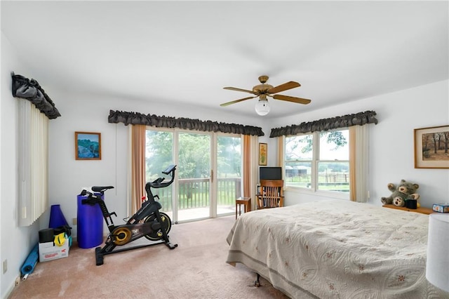 9643 Y Rd, Meriden, KS 66512 - carpeted bedroom with access to exterior and ceiling fan
