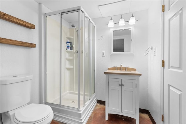 4510 E 113th St, Kansas City, MO 64137 - full bathroom featuring vanity, a stall shower, and finished concrete floors