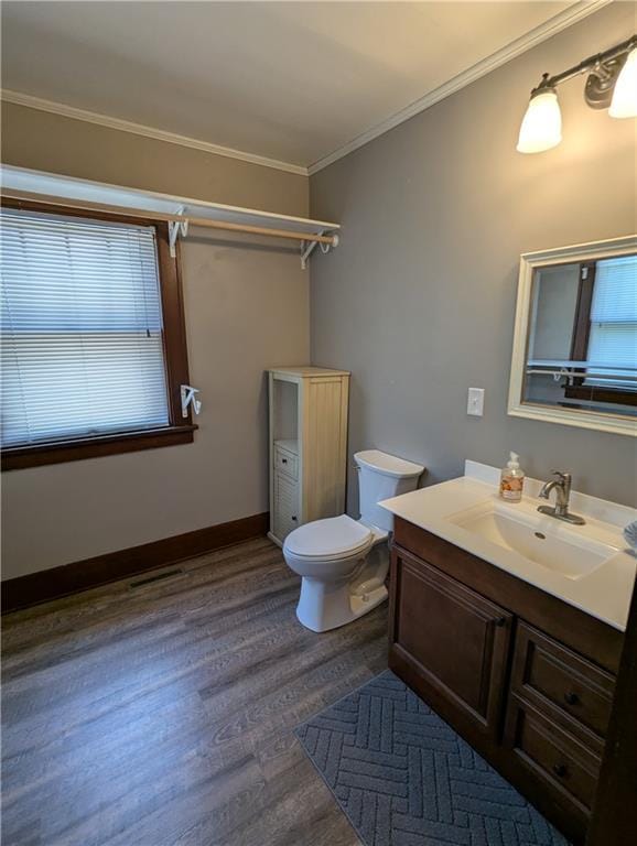 1208 Central Ave, Horton, KS 66439 - bathroom with wood finished floors, vanity, and crown molding