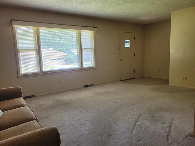 8603 E 85th St, Raytown, MO 64138 - unfurnished living room with carpet and a textured ceiling
