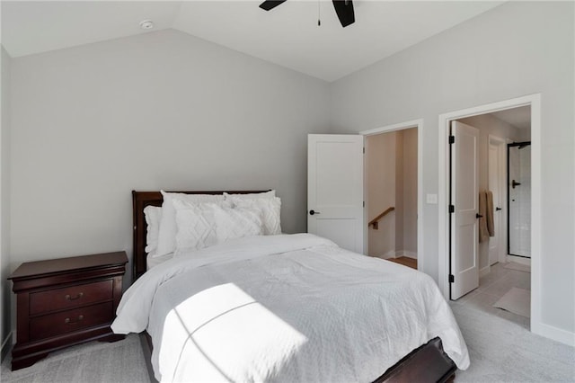 7106 Linden St, Prairie Village, KS 66208 - bedroom featuring vaulted ceiling, light colored carpet, and a ceiling fan