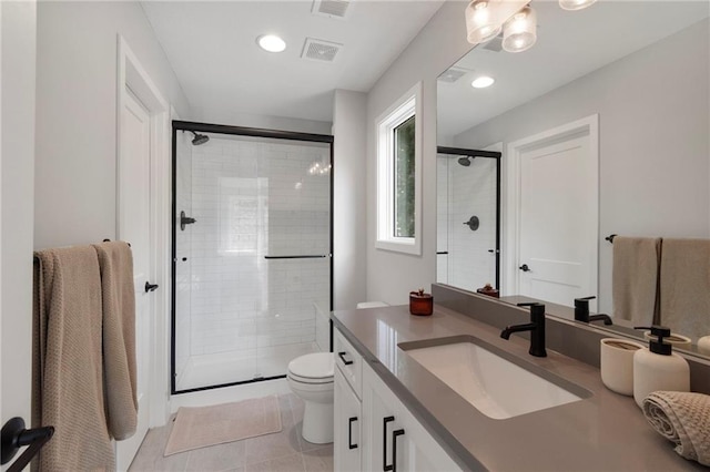 7106 Linden St, Prairie Village, KS 66208 - full bathroom with vanity, tile patterned flooring, a stall shower, and recessed lighting