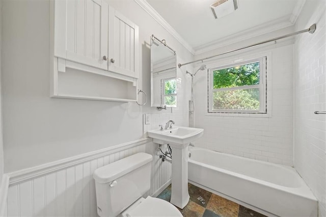 1822 Rankin Dr, Independence, MO 64055 - full bathroom featuring bathing tub / shower combination, crown molding, and a wainscoted wall