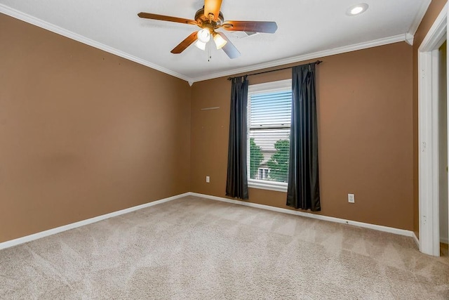 8110 W 144th Pl, Overland Park, KS 66223 - unfurnished room with light colored carpet, crown molding, ceiling fan, and recessed lighting