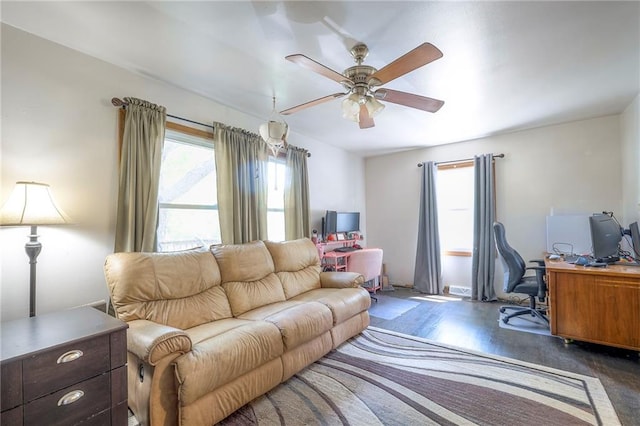 1401 Osage St, Leavenworth, KS 66048 - home office with a ceiling fan and wood finished floors