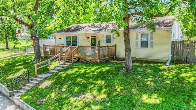 1401 Osage St, Leavenworth, KS 66048 - view of front of house featuring a fenced backyard, a wooden deck, and stairway